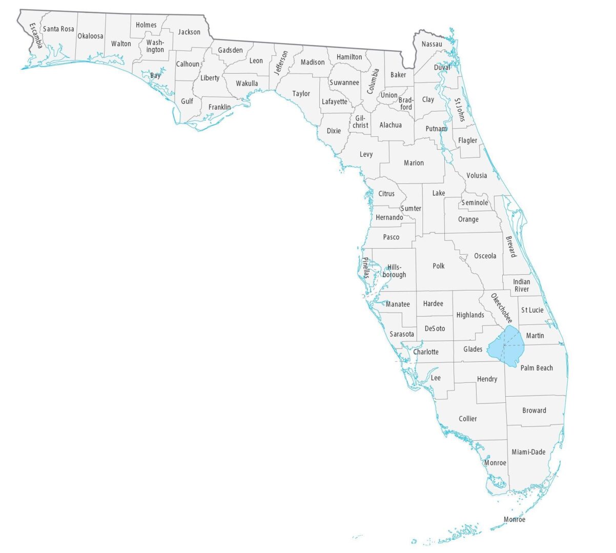 A map of the state of florida with all counties.